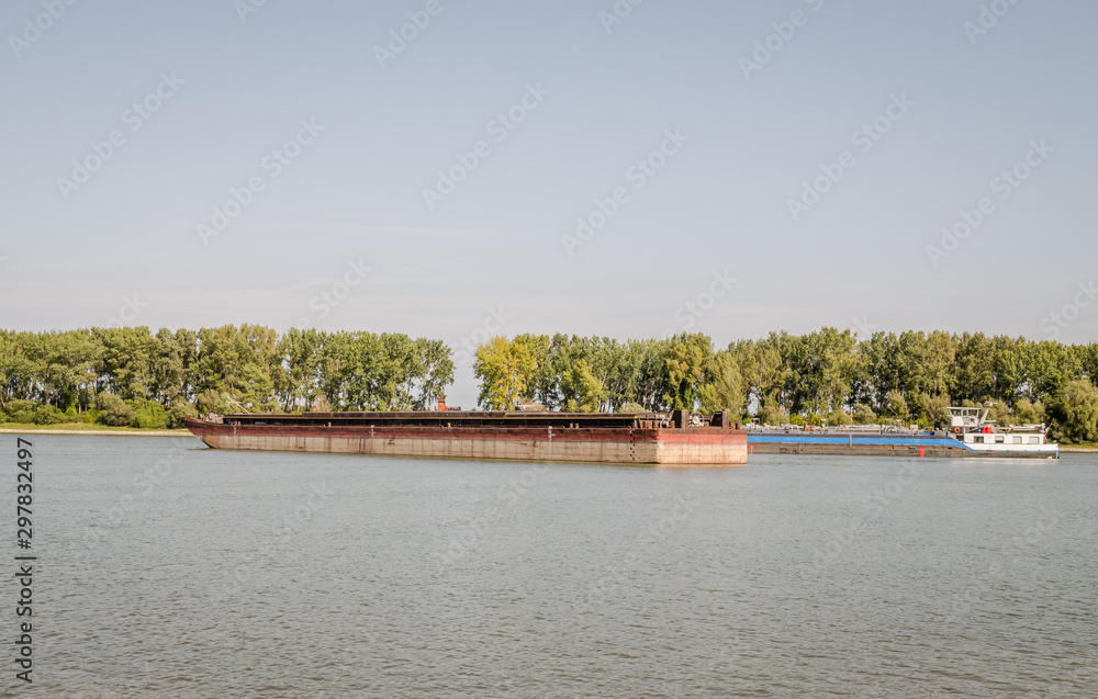 Tankers anchored on the Danube river near Novi Sad