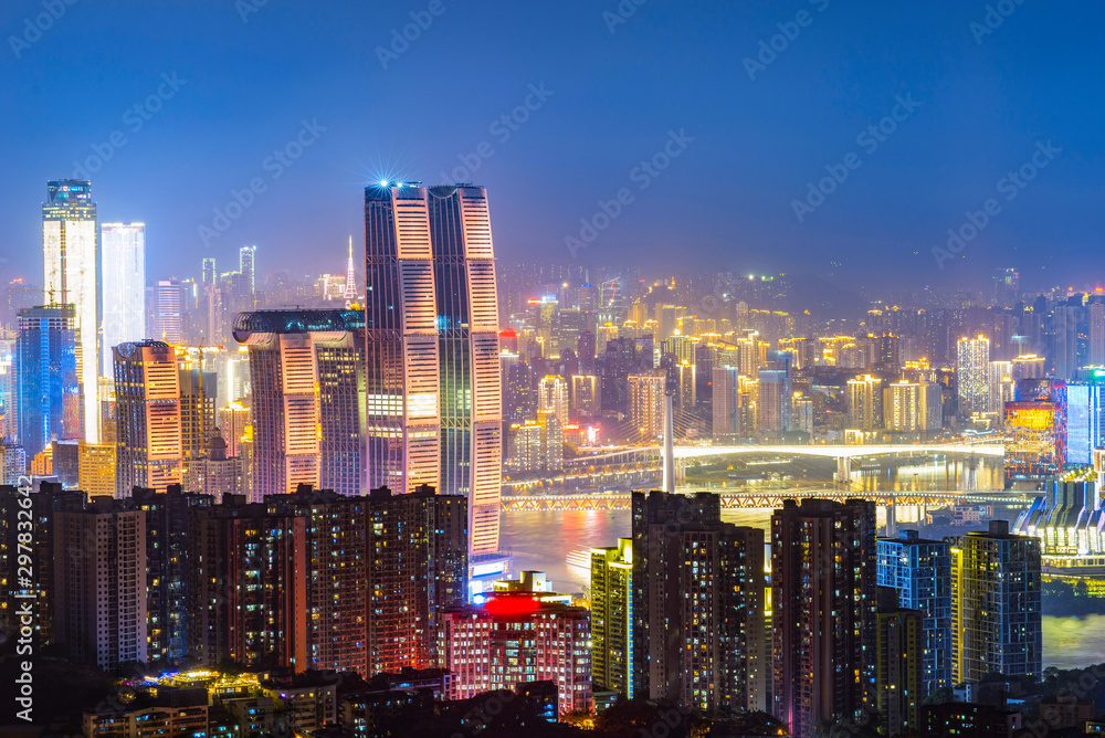 Panoramic city scenery, beautiful night view of Chongqing City in China