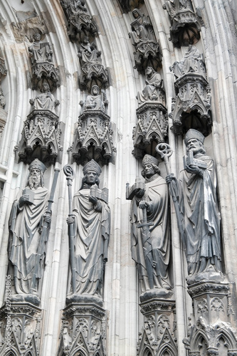 Details of the Koln Cathedral in Germany, Close up of the religious christian statues outside