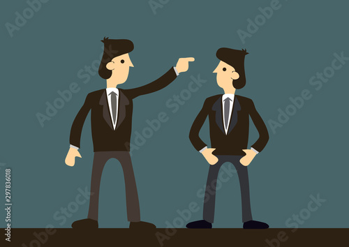 Businessmen argument. Concept of corporate quarrel, disagreement and sabotage in the office. Vector illustration.