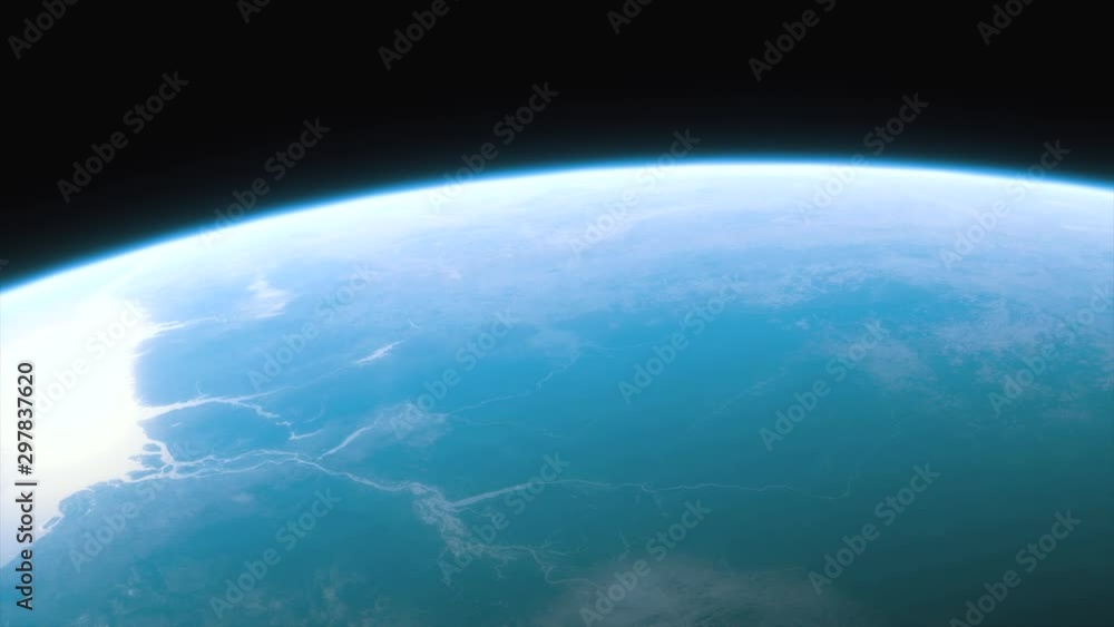 Spaceship flies over the planet Earth. Cinematic shot of our home planet. View Of Planet Earth From Space. 3d animation Spaceship flies over the planet Earth. Cinematic shot of our home planet. View Of Planet Earth From Space. 3d animation