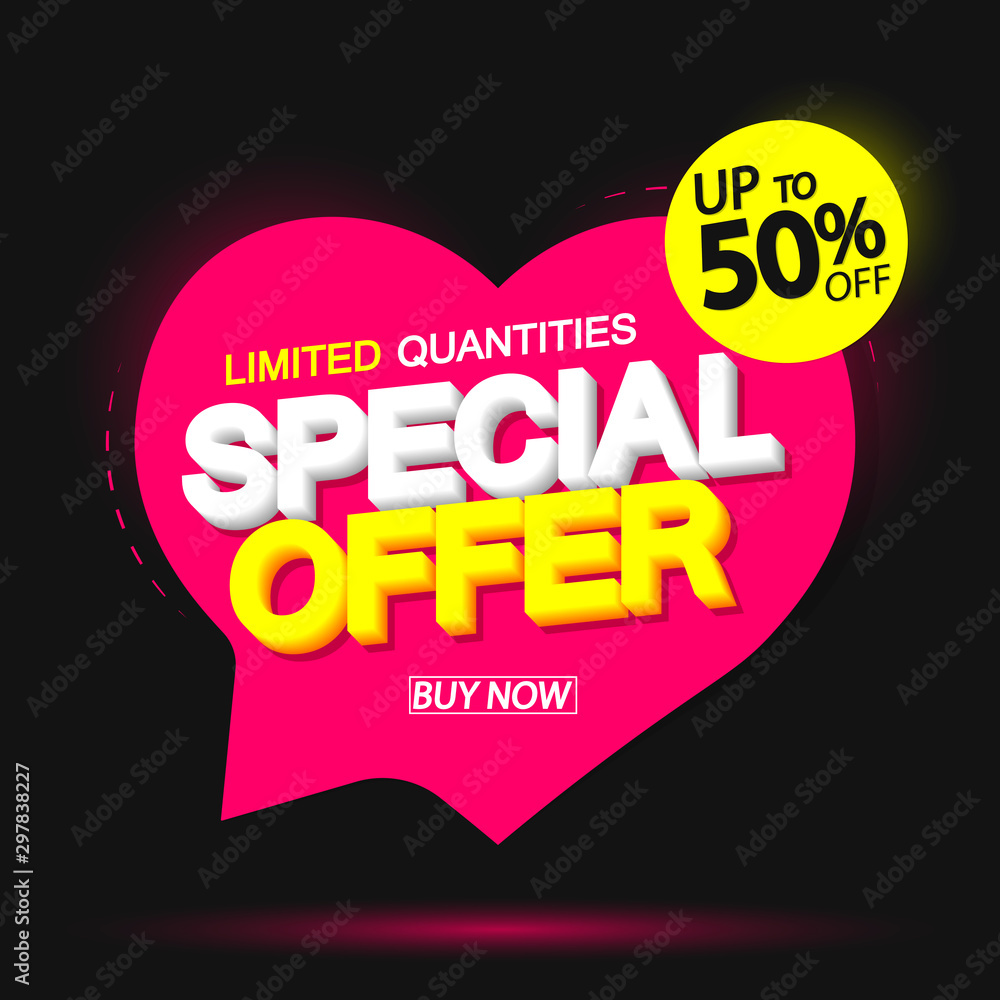 Special Offer, up to 50% off, sale speech bubble banner, discount tag design template, vector illustration Special Offer, up to 50% off, sale speech bubble banner, discount tag design template, vector illustration