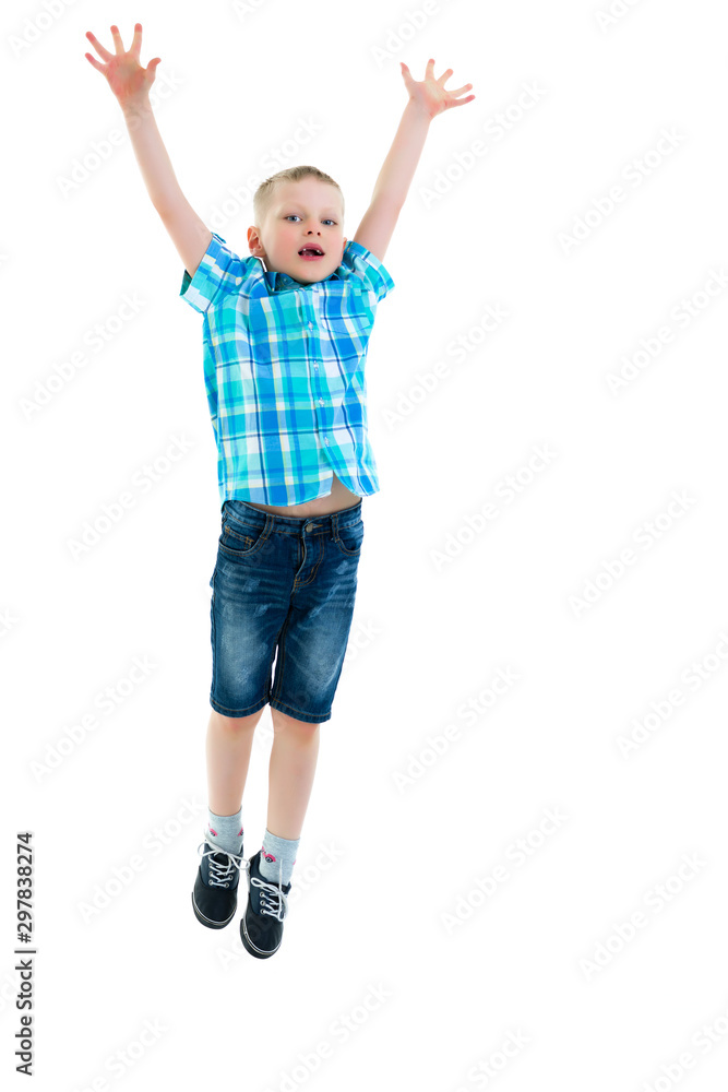 Little boy jumping.The concept of a happy childhood, sports and Little boy jumping.The concept of a happy childhood, sports and