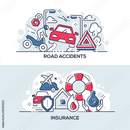 Road accidents and insurance service banner template
