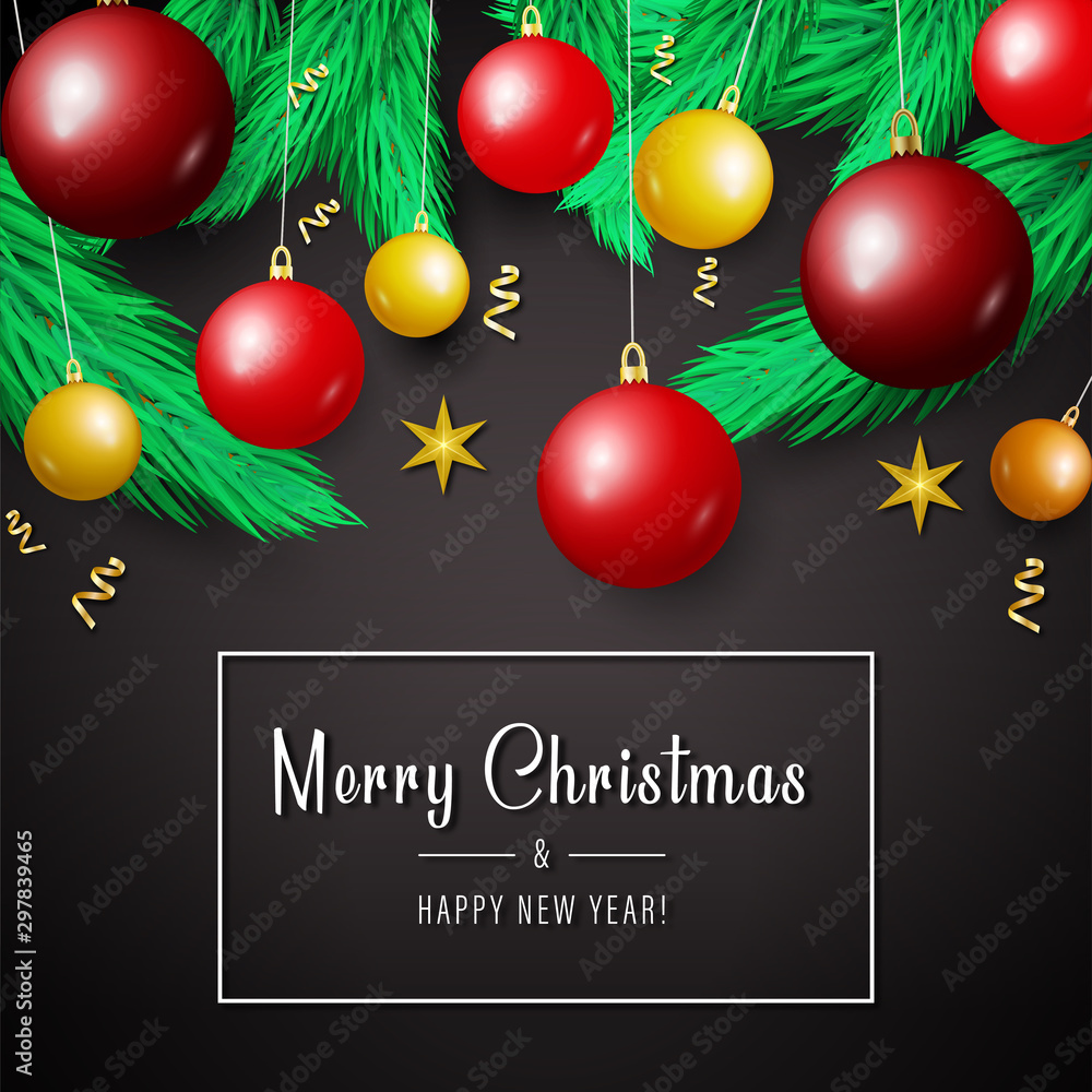 Merry Christmas and New Year background for holiday greeting card, invitation, party flyer, poster, banner