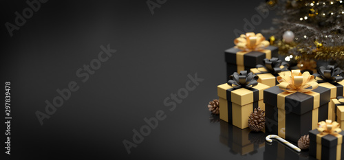 Christmas background with christmas gifts decoration - 3d rendering