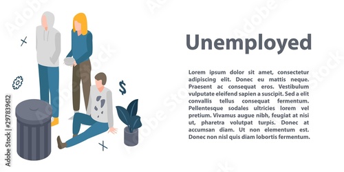 Unemployed concept banner. Isometric illustration of unemployed vector concept banner for web design