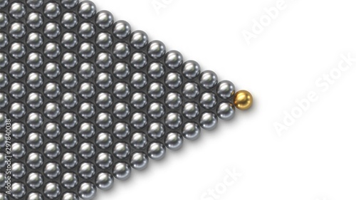 Leadership concept. Gold leader ball standing out from the crowd of silver balls