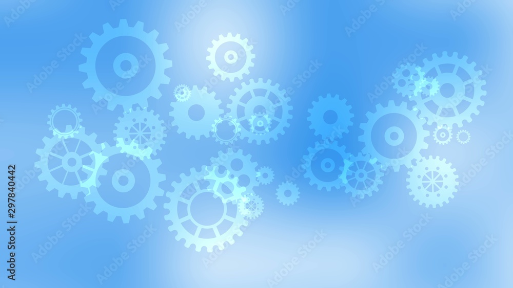 Simple working system mechanism on blue background, modern technology cogs