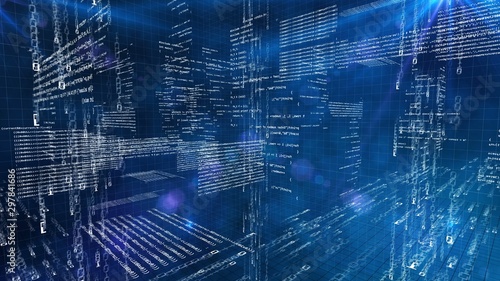 3d world of programming inside computer, machine symbols code background