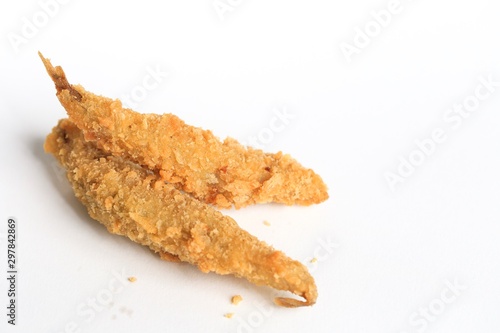 Crispy fried fish on white background 