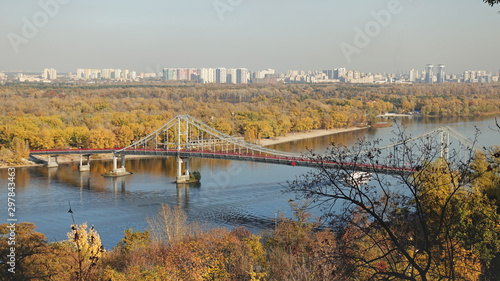 Autumn view of the pedestrian bridge in Kiev