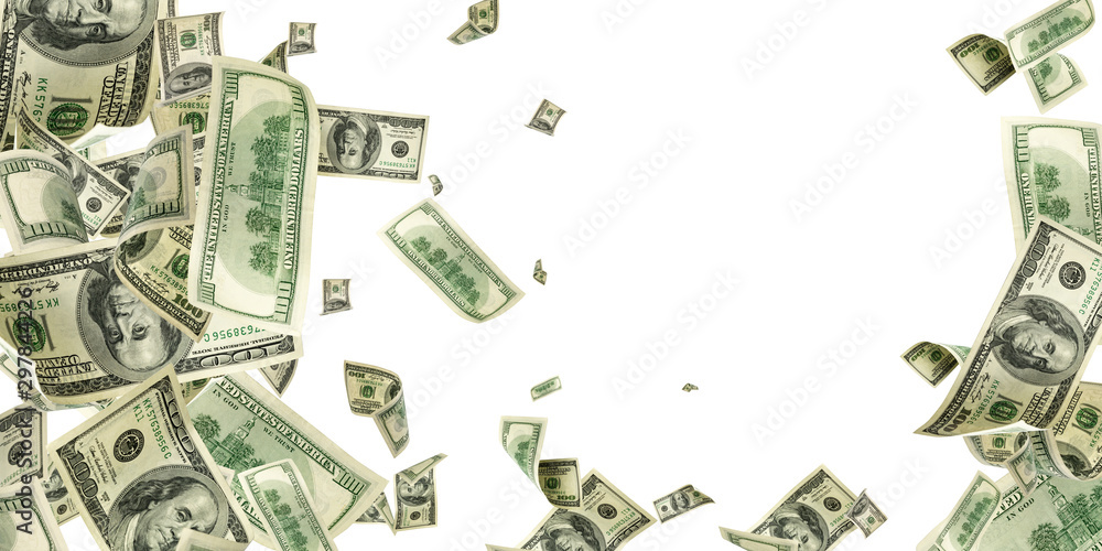 Us dollar bill. Washington american cash. Falling usd money background.