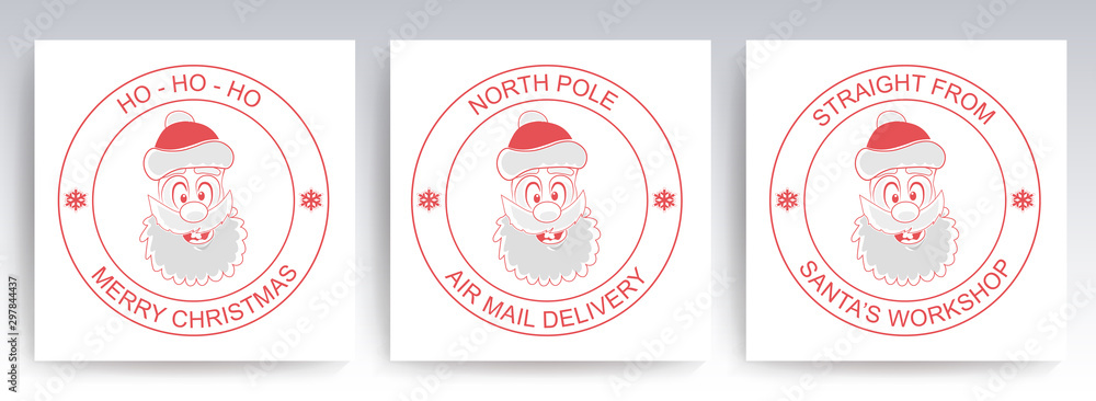 Naklejka premium Christmas round stamp with the face of a merry Santa Claus, set