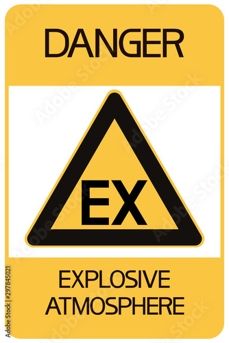 Danger. Explosive atmosphere. Hazardous state of the environment. Flat, warning poster, yellow and black colors.