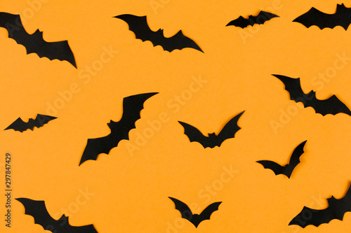 halloween decorations concept, many black paper bats