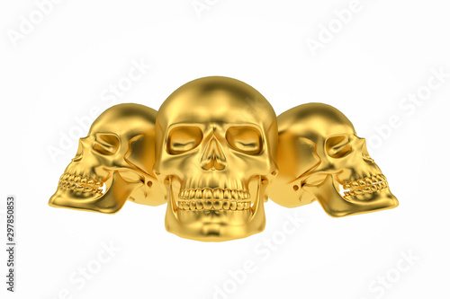 golden skull isolated on white background