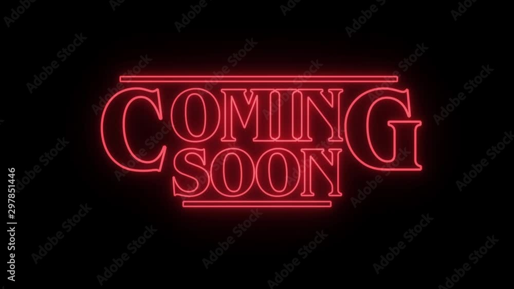 Coming soon red message on black. Eighties style lettering. 3D Render