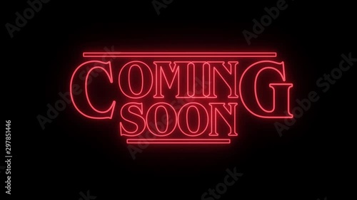 Coming soon red message on black. Eighties style lettering. 3D Render