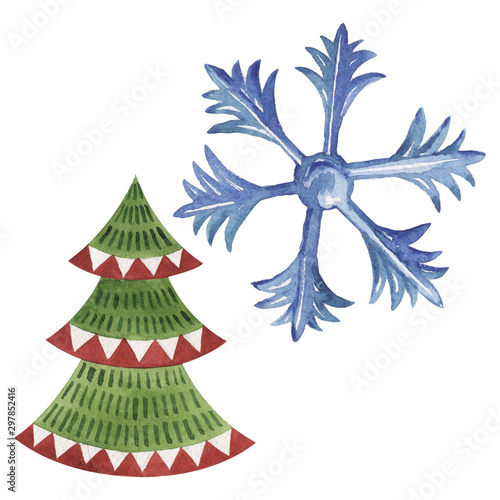 Christmas winter holiday symbol isolated. Watercolor background illustration set. Isolated winter illustration element.
