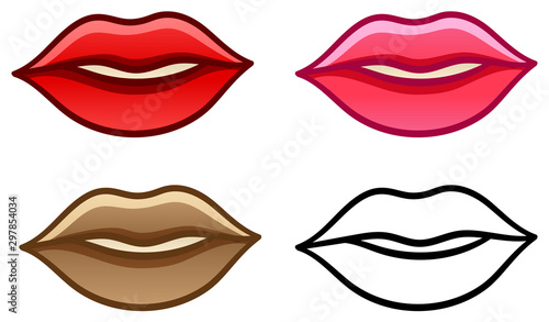 Set of red, pink, brown and lined lips