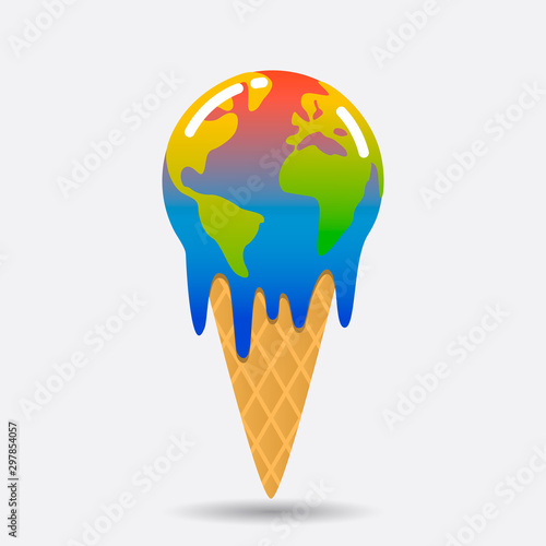 Planet Earth is melting and dying from global warming in the form of an ice cream cone.
