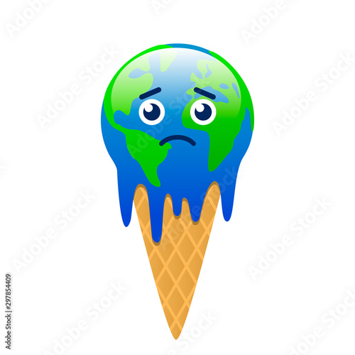 Planet Earth is melting and dying from global warming in the form of an ice cream cone.