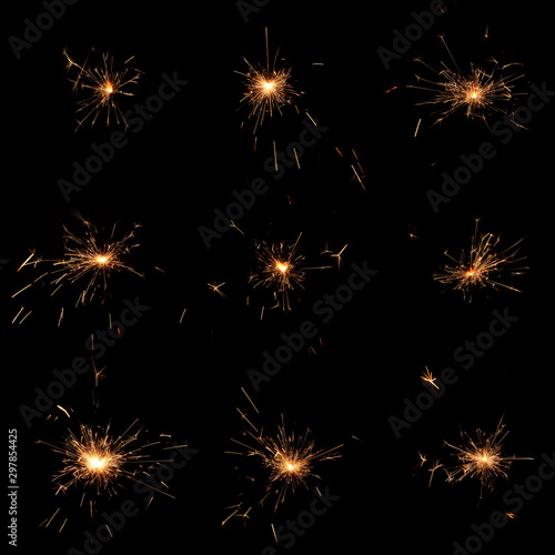 Blank background with bengal fire .Sparkler .Set of new year party sparkler on black background.flame 