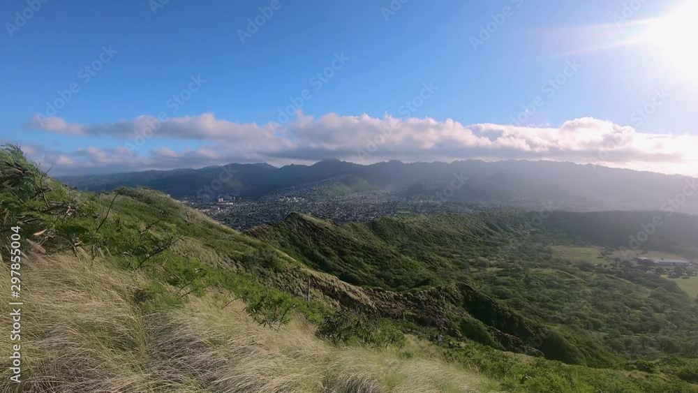 Spectacular view of the volcanic crater from the observation deck on the ridge summit of Diamond Head Volcano on Oahu Island in Hawaii USA Spectacular view of the volcanic crater from the observation deck on the ridge summit of Diamond Head Volcano on Oahu Island in Hawaii USA