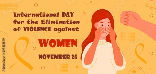 International Day for the Elimination of Violence against Women. Victim scene in society, family.