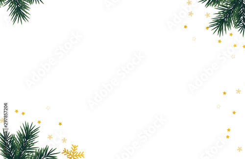 Christmas background with christmas gifts and fir tree branch.
