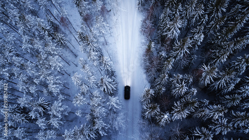 Aerial view of a car on win...