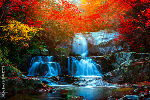 Leaves change color and waterfall at Seoraksan nation park in South Korea.
