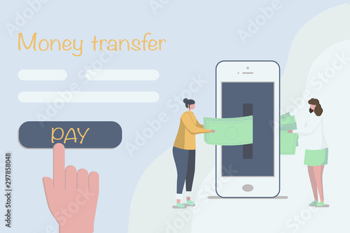 Online money transfer isometric. Flat style. Vector illustration.