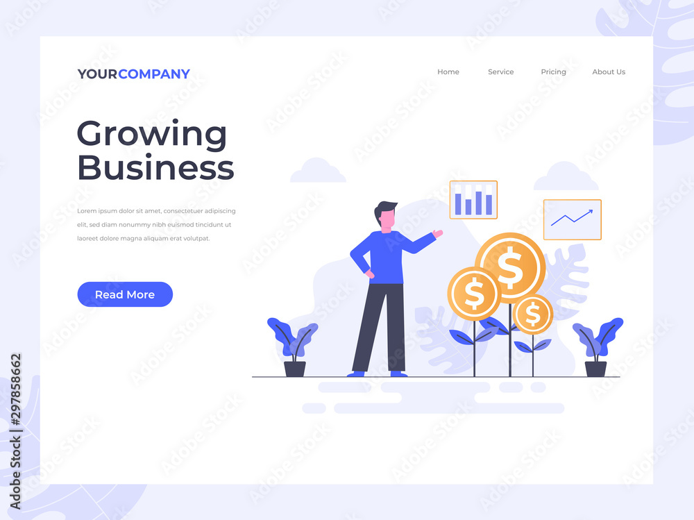 Growing business flat vector illustration concept, can be used for landing page, ui, web, app intro card, editorial, flyer, and banner. Growing business flat vector illustration concept, can be used for landing page, ui, web, app intro card, editorial, flyer, and banner.