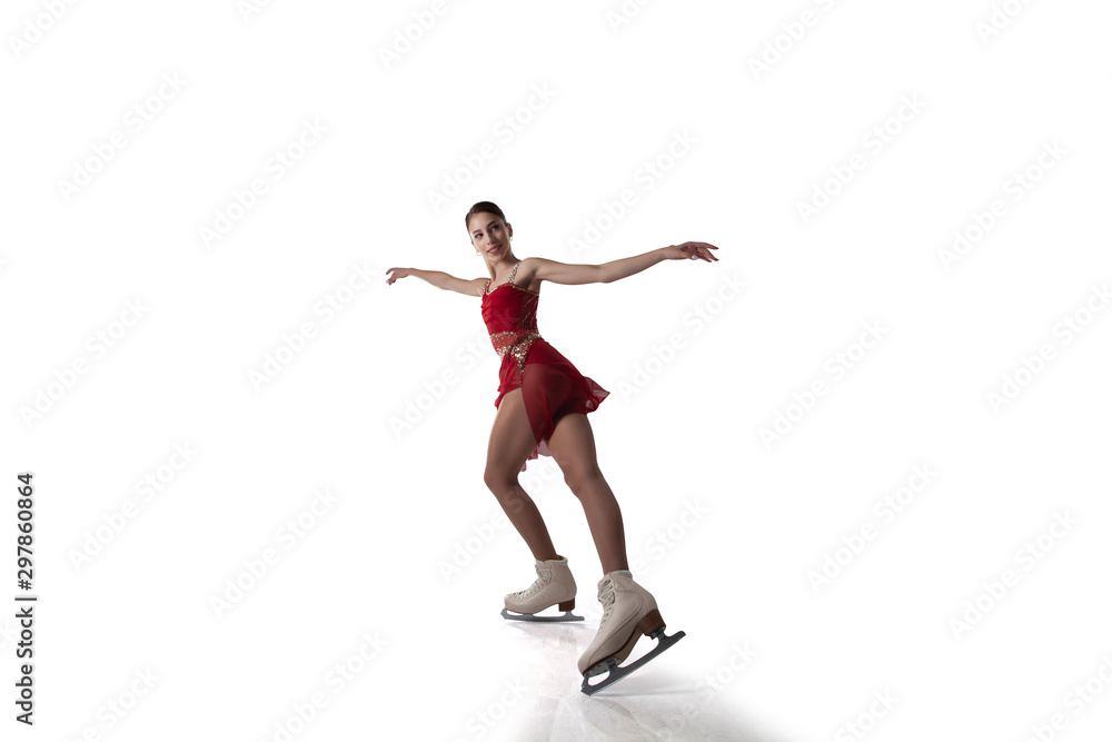 Figure skating girl isolated on white.