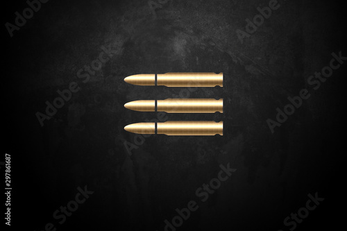 three Rifle cartridge on black background
