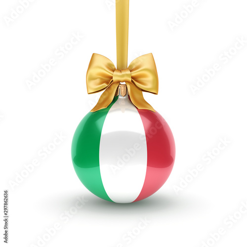 3D rendering Christmas ball with the flag of Italy