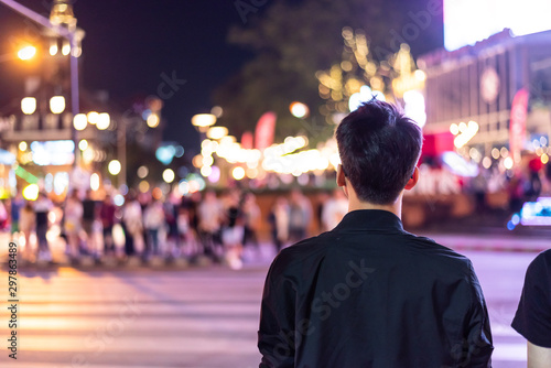 Canvas Print Peoples walking  crossing the street at city night , Chiang mai , Thailand