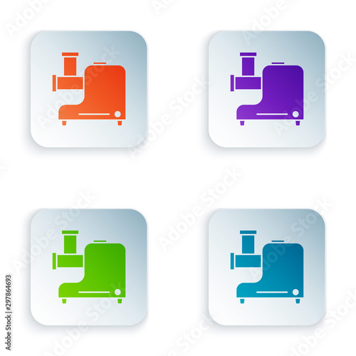 Color Kitchen meat grinder icon isolated on white background. Set icons in colorful square buttons. Vector Illustration