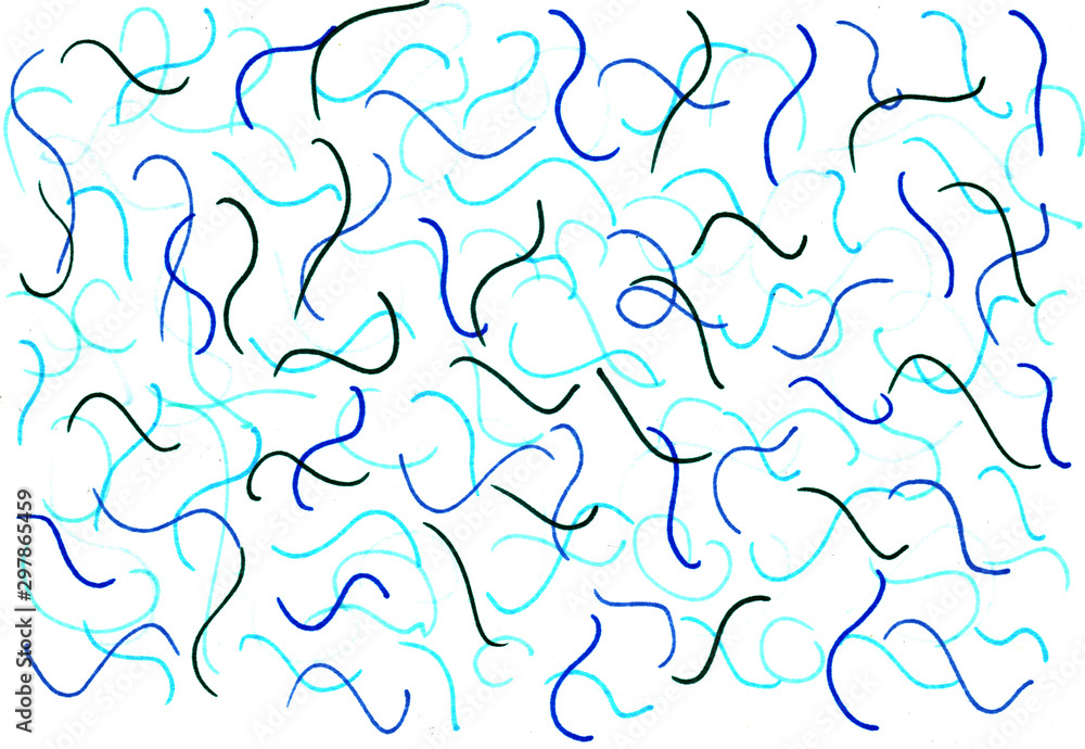 Blue wavy lines. Hand drawn with sketch marker. Abstract backdrop