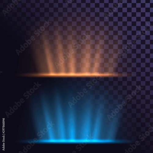 Glowing effects, abstract elements, light sources below on a transparent background