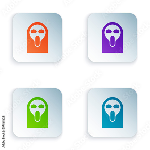 Color Funny and scary ghost mask for Halloween icon isolated on white background. Happy Halloween party. Set icons in colorful square buttons. Vector Illustration