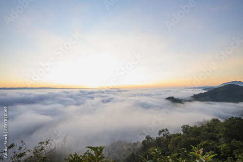 View of fog on the top of the hill.