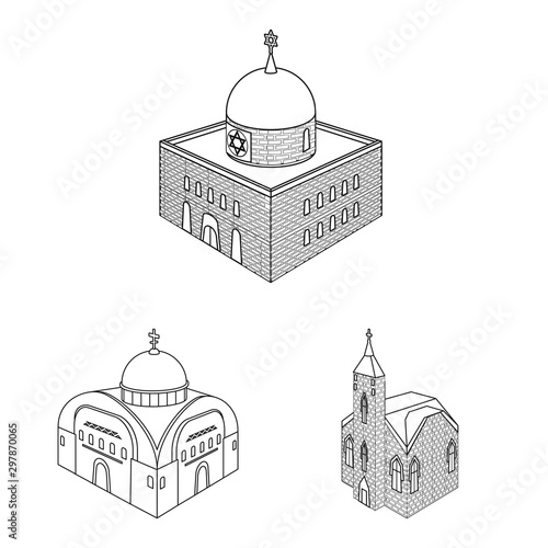 Vector design of architecture and building sign. Set of architecture and clergy stock vector illustration.