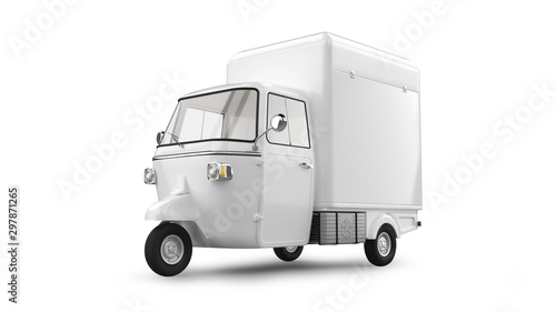 Three-wheeled Light Commercial Vehicle Isolated on White