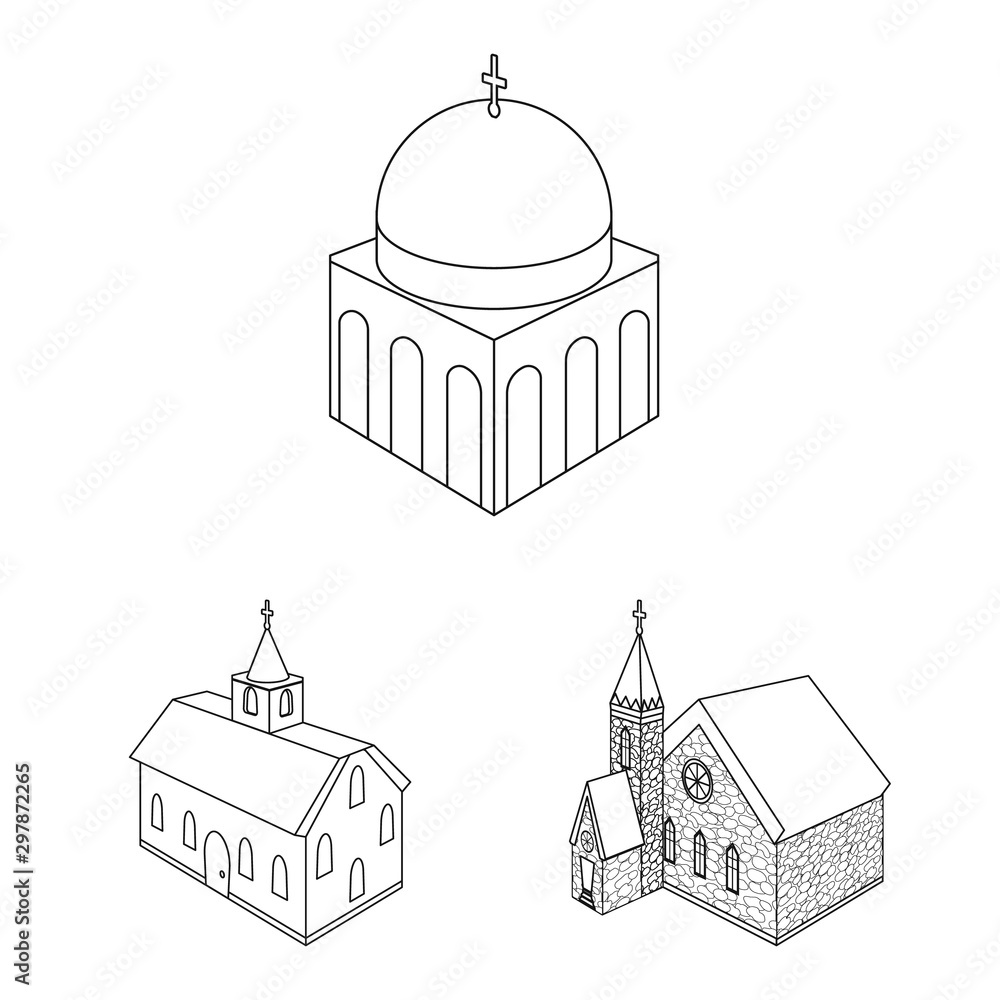 Isolated object of architecture and building logo. Set of architecture and clergy stock vector illustration.