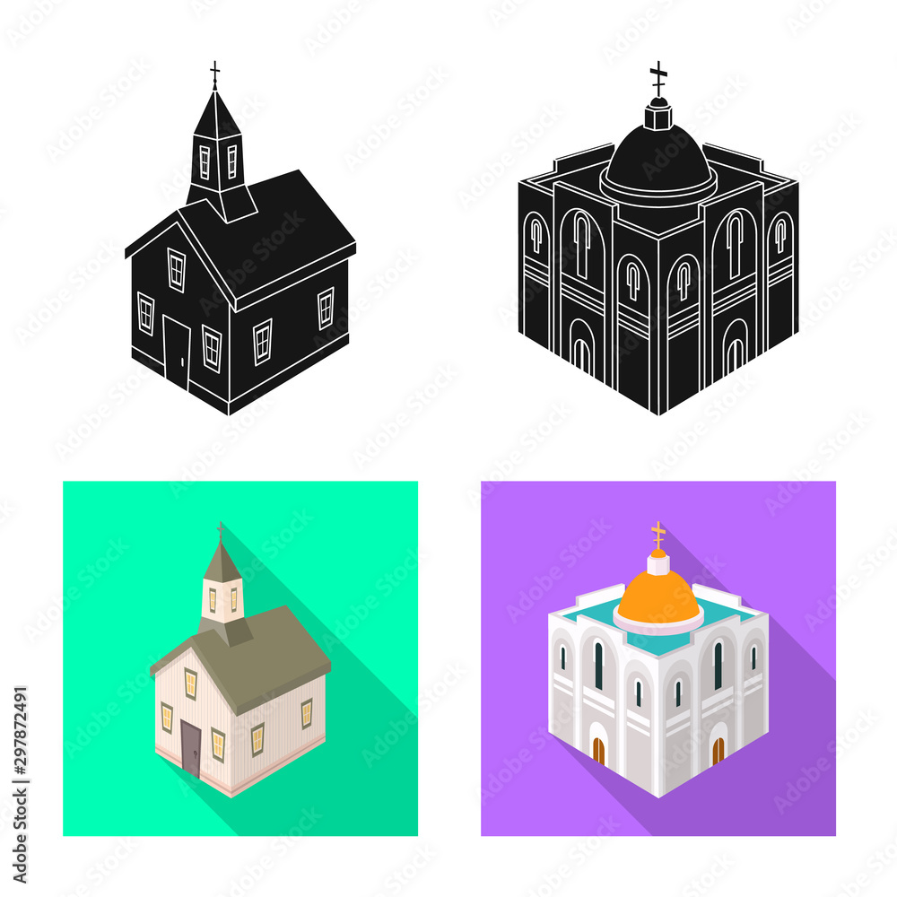 Vector illustration of temple and historic sign. Set of temple and faith stock symbol for web.
