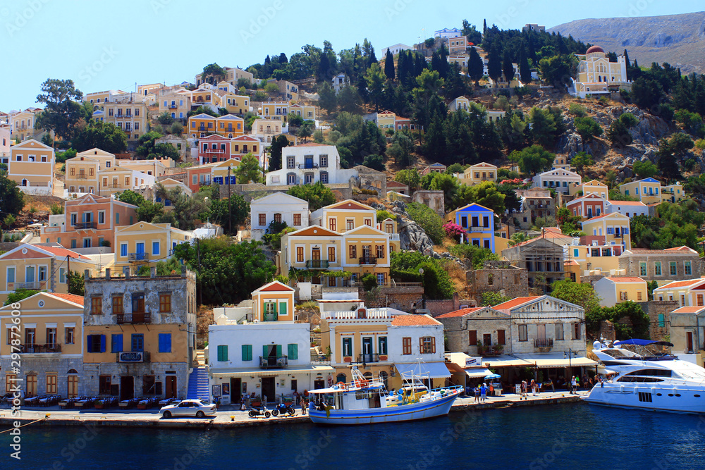 Historic Simi island houses and boats