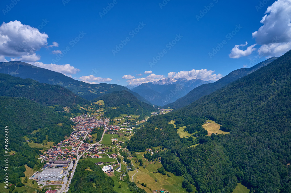 Obraz premium Aerial photography. Panoramic view of the Alps north of Italy. Trento Region. Great trip to the Alps.
